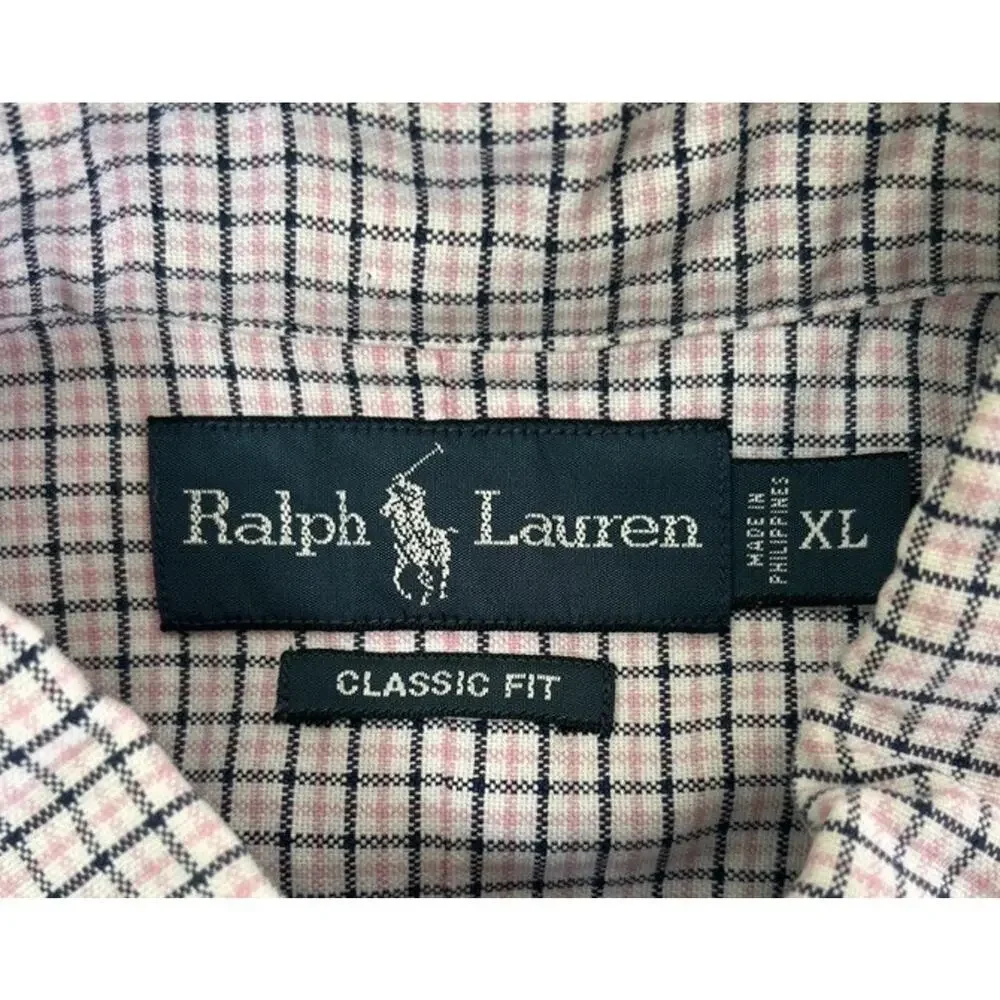 Polo Ralph Lauren Classic Fit Pink Blue Gingham Long Sleeve Button Up Shirt XL